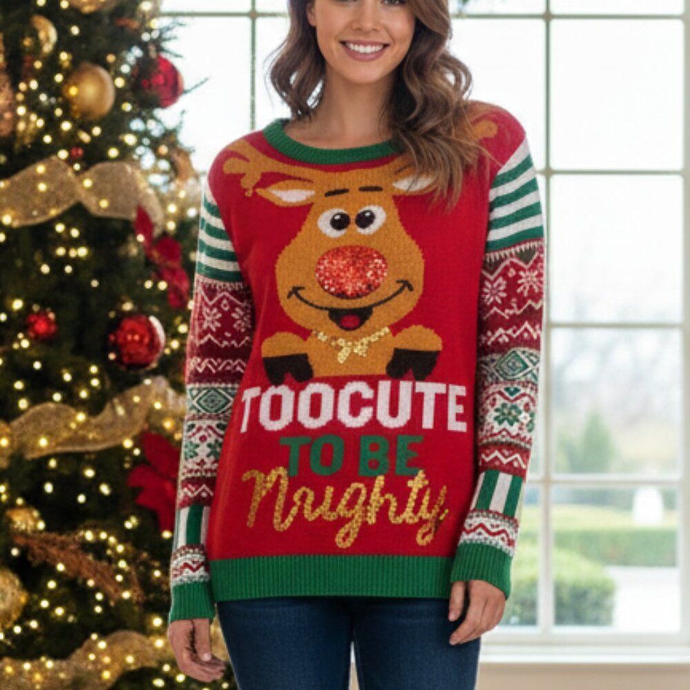 Festive Too Cute To Be Naughty Reindeer Christmas Sweater Size 3X